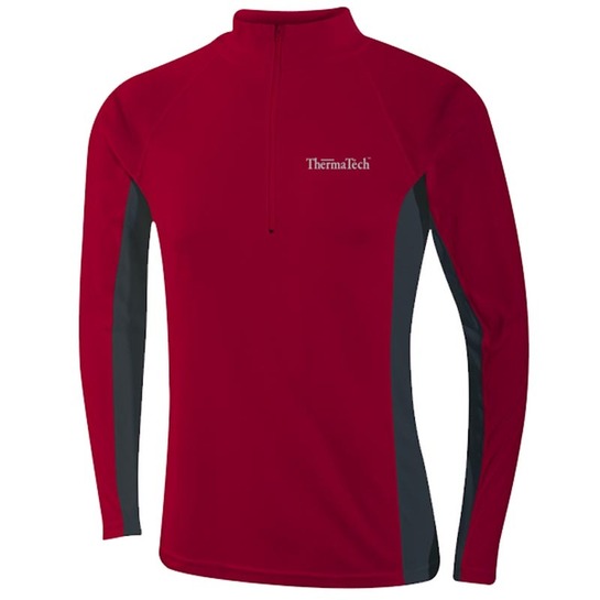 Thermatech Mens Ultra Long Sleeve 1/4 Zip Polo Neck Top Red/Charcoal S 